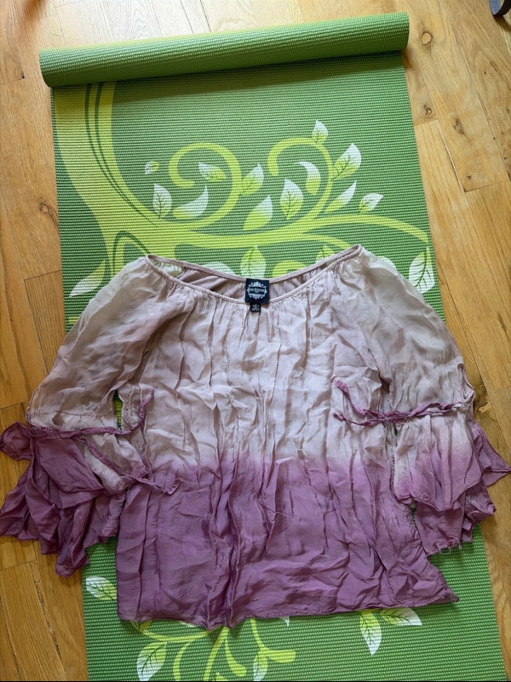 Boho Dip-Dye Peasant Silk Top in Mauve and Dusty Pink - Le Marais